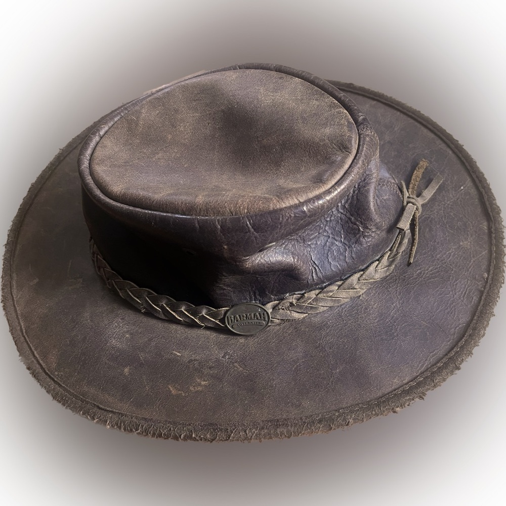 Barmah Australia Squashy Foldable Leather Brown Brimmed Kangaroo Hat Size large